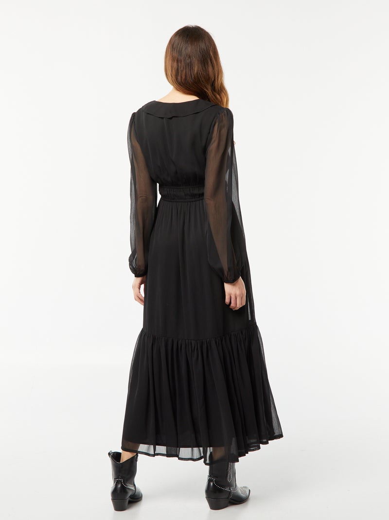 Vestido largo con volantes negro - Kiabi