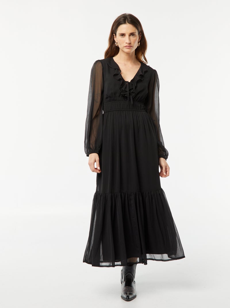 Vestido largo con volantes negro - Kiabi