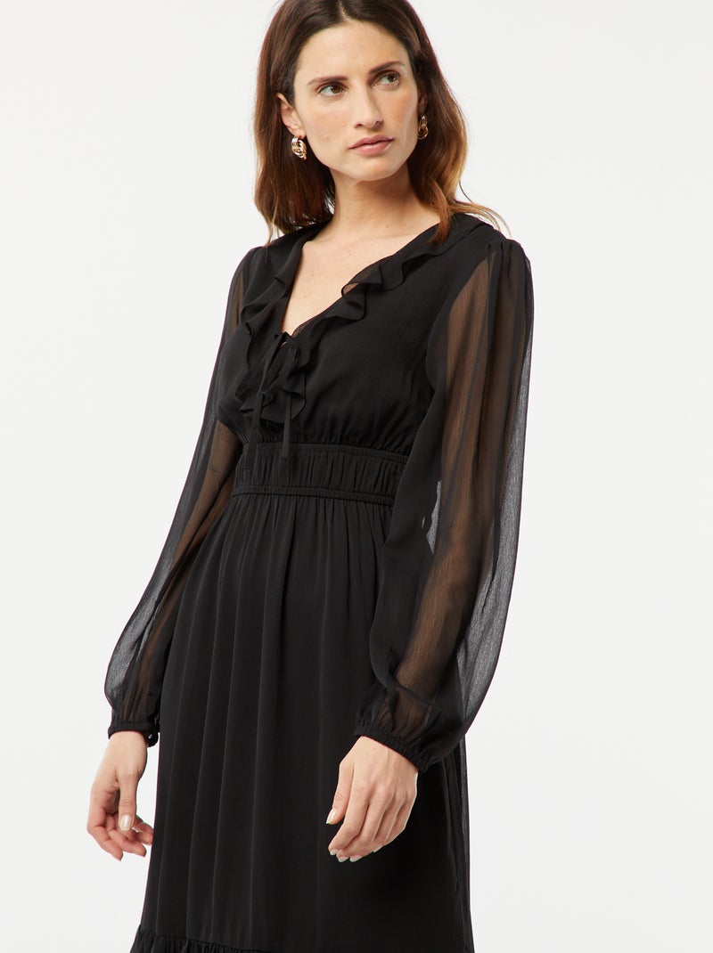 Vestido largo con volantes negro - Kiabi
