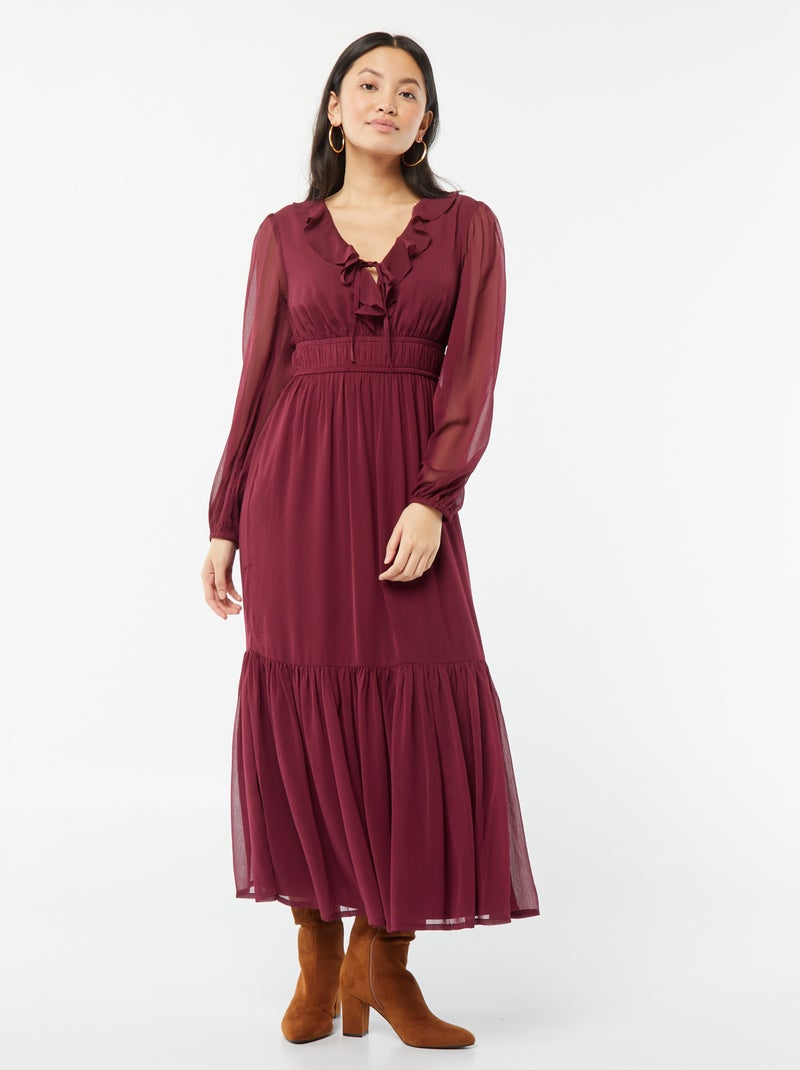 Vestido largo con volantes ROJO - Kiabi