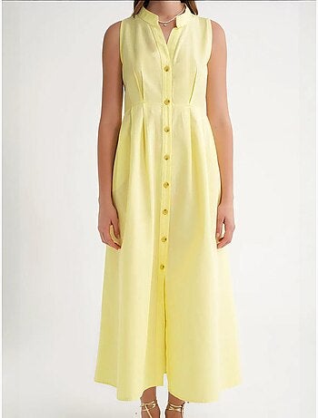 Vestido largo con volantes y cuello de tippet abotonado de mixray