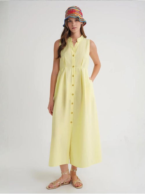 Vestido largo con volantes y cuello de tippet abotonado de mixray - Kiabi Vestido largo con volantes y cuello de tippet abotonado de mixray - Kiabi