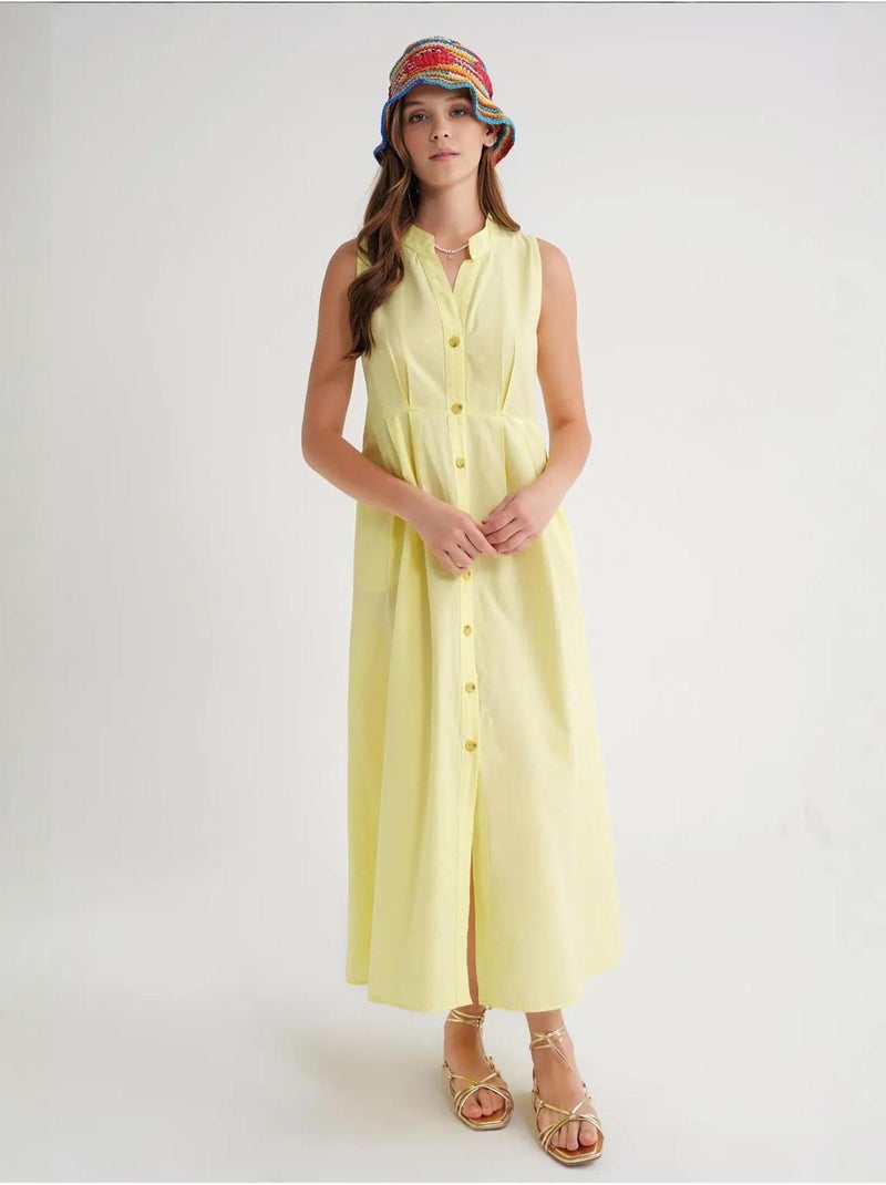 Vestido largo con volantes y cuello de tippet abotonado de mixray Amarillo limón - Kiabi