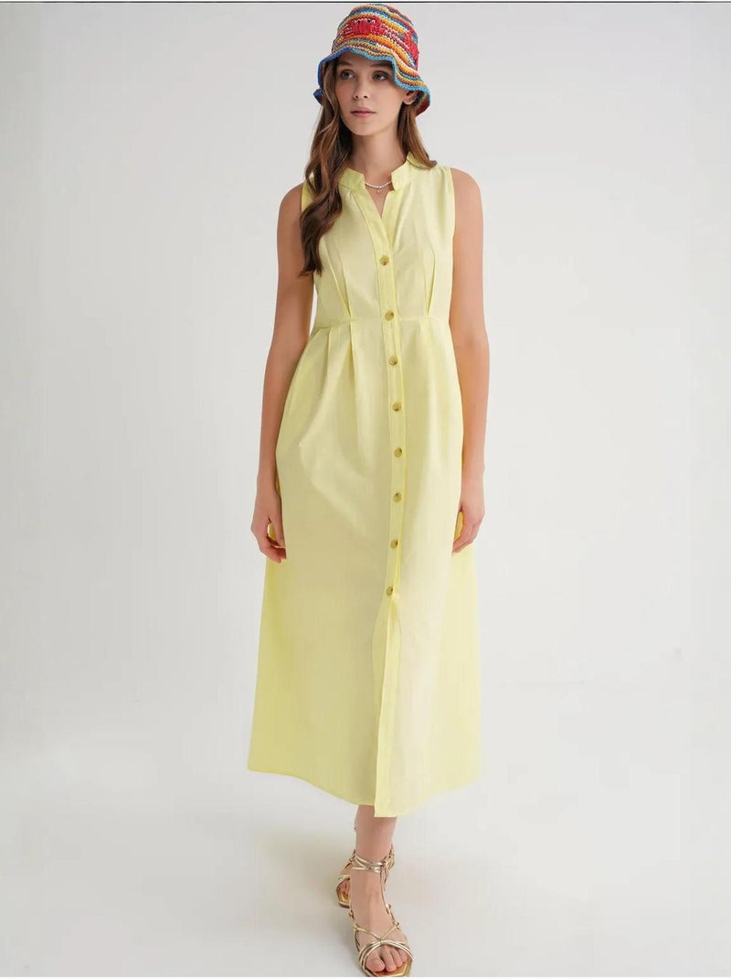 Vestido largo con volantes y cuello de tippet abotonado de mixray Amarillo limón - Kiabi