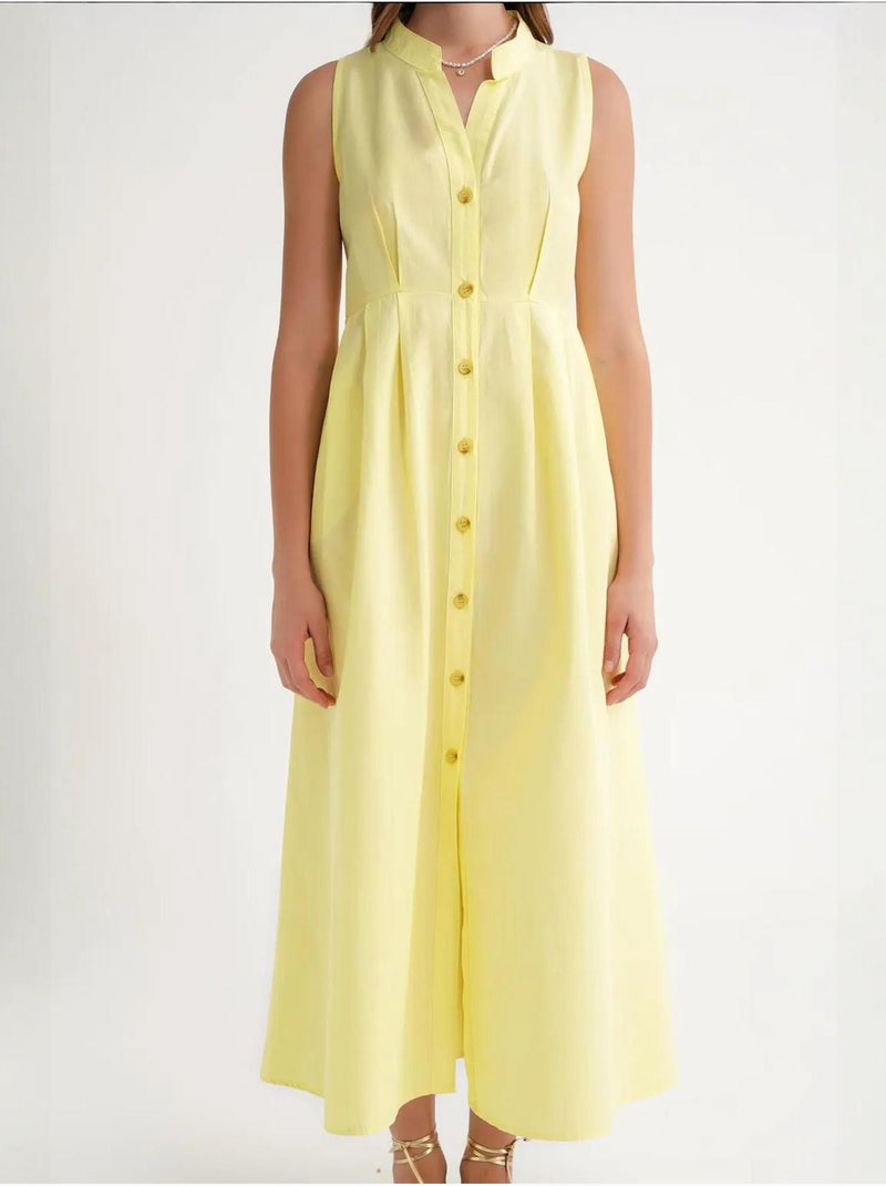 Vestido largo con volantes y cuello de tippet abotonado de mixray Amarillo limón - Kiabi