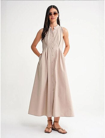Vestido largo con volantes y cuello de tippet abotonado de mixray