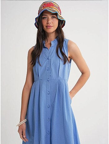 Vestido largo con volantes y cuello de tippet abotonado de mixray