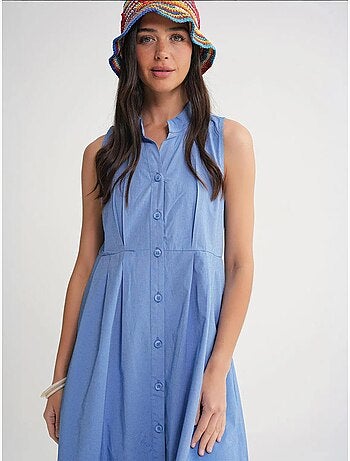 Vestido largo con volantes y cuello de tippet abotonado de mixray