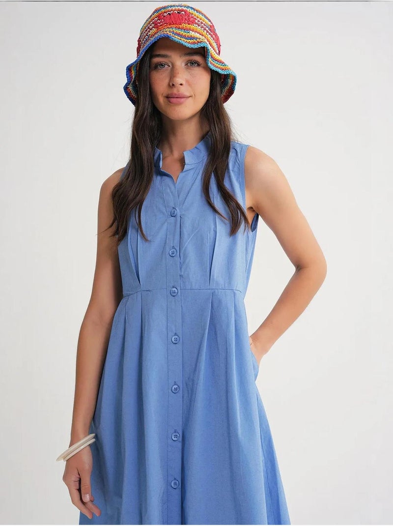 Vestido largo con volantes y cuello de tippet abotonado de mixray Azul claro - Kiabi