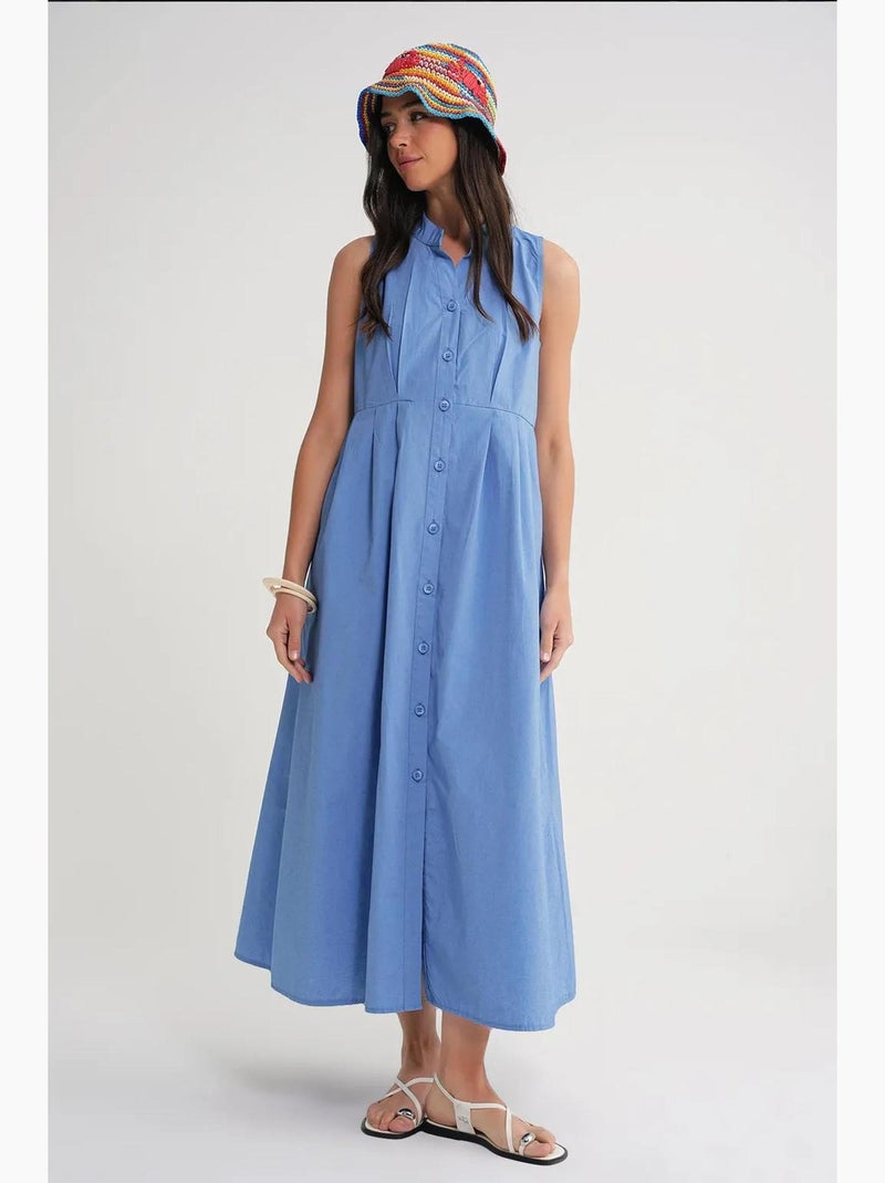 Vestido largo con volantes y cuello de tippet abotonado de mixray Azul claro - Kiabi