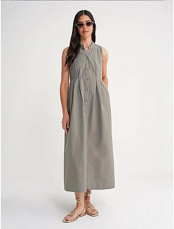 Vestido largo con volantes y cuello de tippet abotonado de mixray