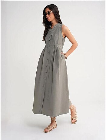 Vestido largo con volantes y cuello de tippet abotonado de mixray