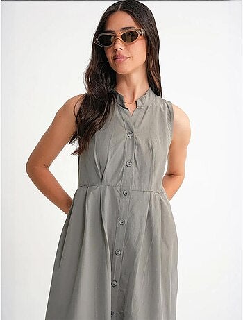 Vestido largo con volantes y cuello de tippet abotonado de mixray