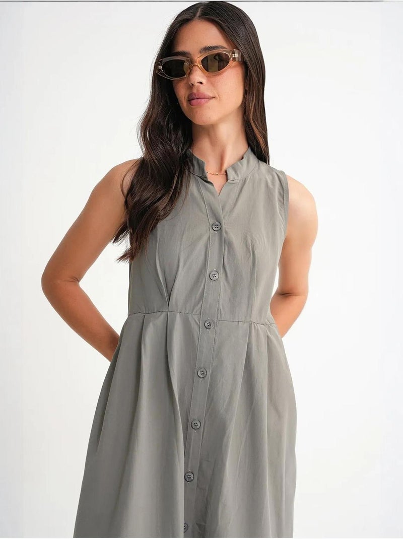 Vestido largo con volantes y cuello de tippet abotonado de mixray Caqui - Kiabi
