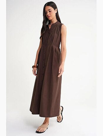 Vestido largo con volantes y cuello de tippet abotonado de mixray