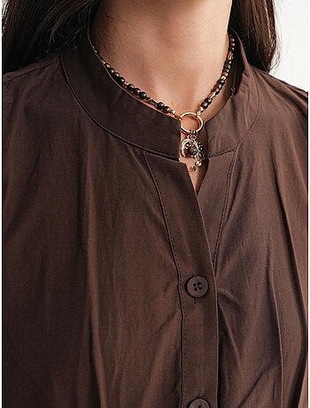 Vestido largo con volantes y cuello de tippet abotonado de mixray