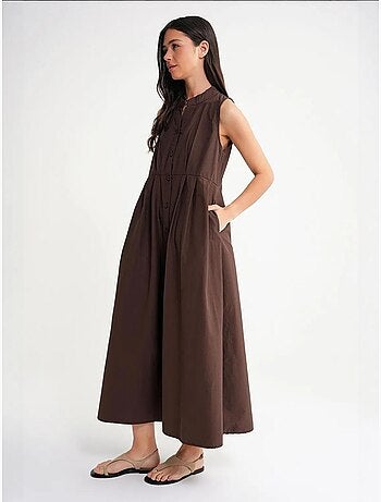 Vestido largo con volantes y cuello de tippet abotonado de mixray