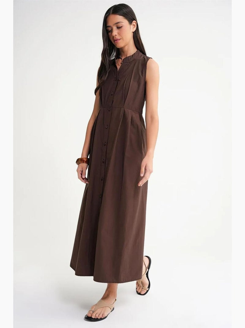 Vestido largo con volantes y cuello de tippet abotonado de mixray Marrón - Kiabi