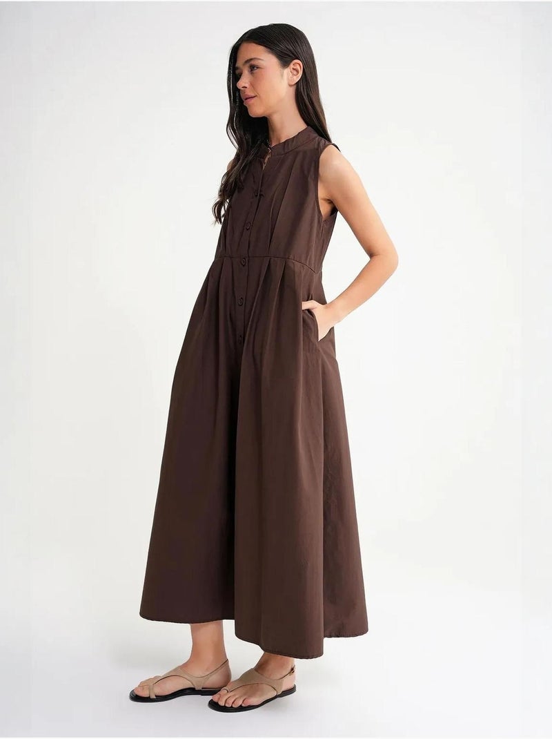 Vestido largo con volantes y cuello de tippet abotonado de mixray Marrón - Kiabi