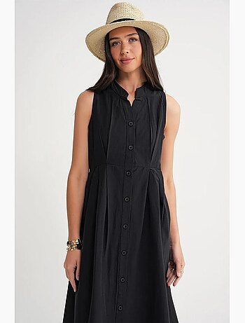 Vestido largo con volantes y cuello de tippet abotonado de mixray
