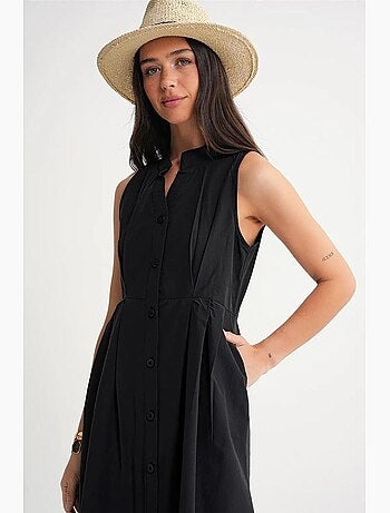 Vestido largo con volantes y cuello de tippet abotonado de mixray