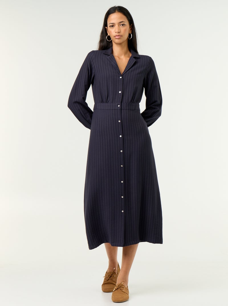 Vestido largo corte camisero Azul - Kiabi