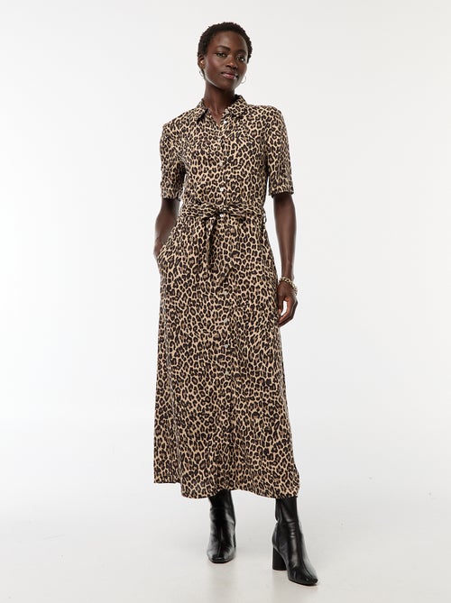 Vestido largo corte camisero con cinturón en la cintura - Kiabi