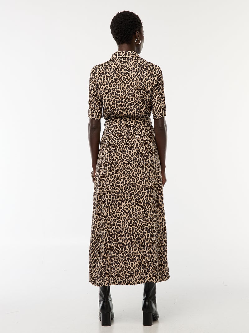 Vestido largo corte camisero con cinturón en la cintura Beige - Kiabi