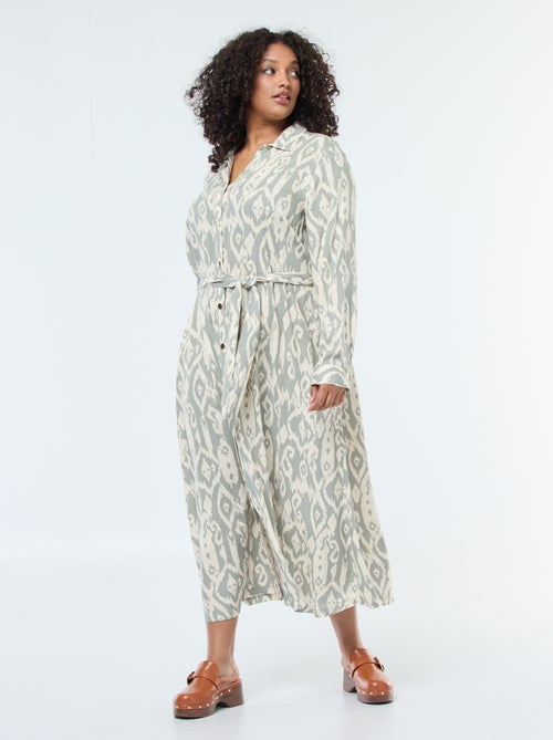 Vestido largo corte camisero con cinturón en la cintura - Kiabi