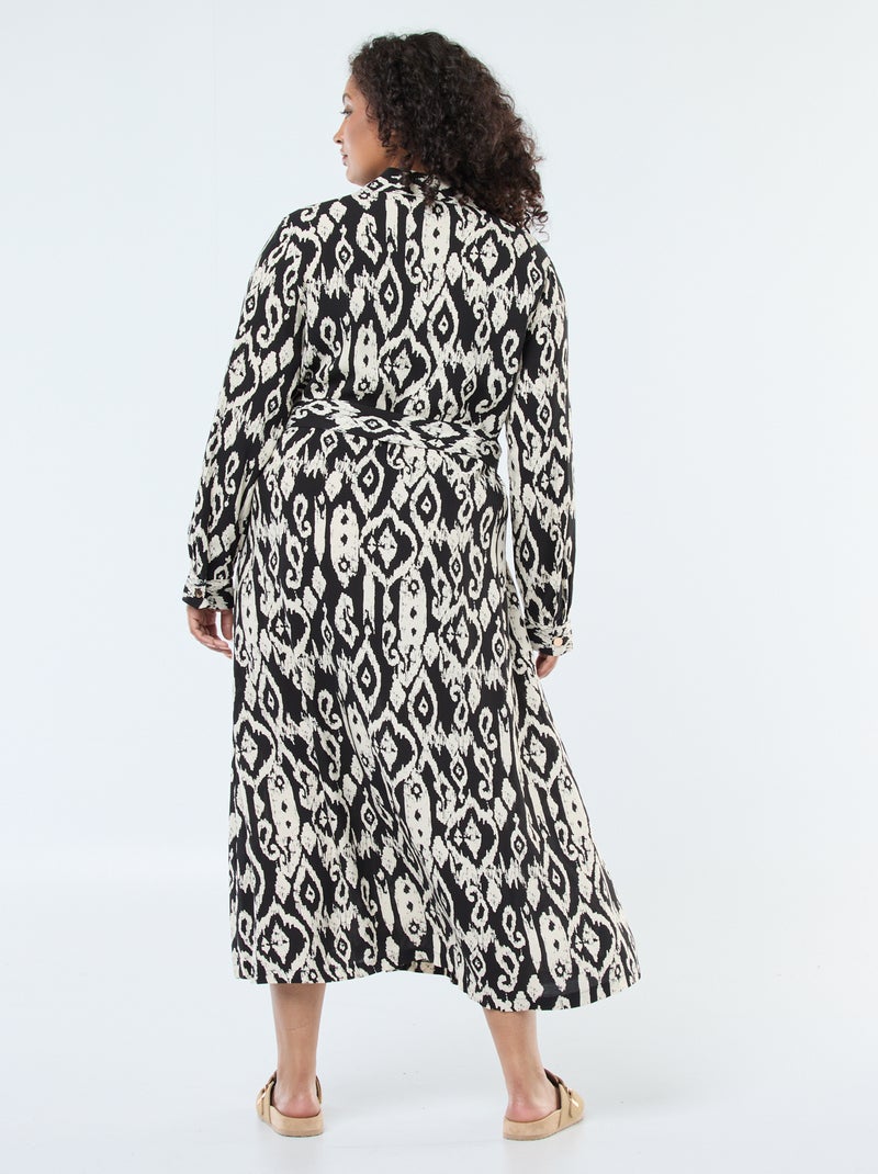 Vestido largo corte camisero con cinturón en la cintura Negro - Kiabi