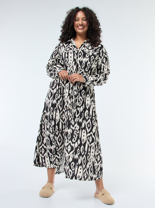 Vestido largo corte camisero con cinturón en la cintura - Kiabi