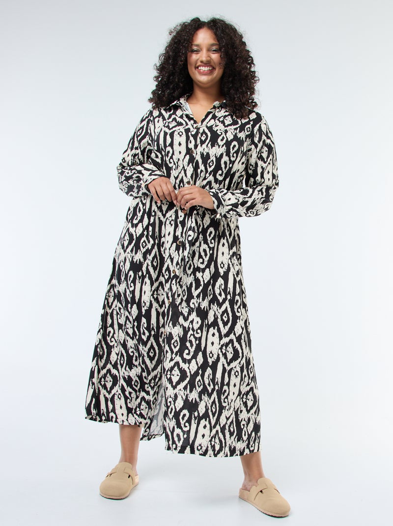 Vestido largo corte camisero con cinturón en la cintura Negro - Kiabi