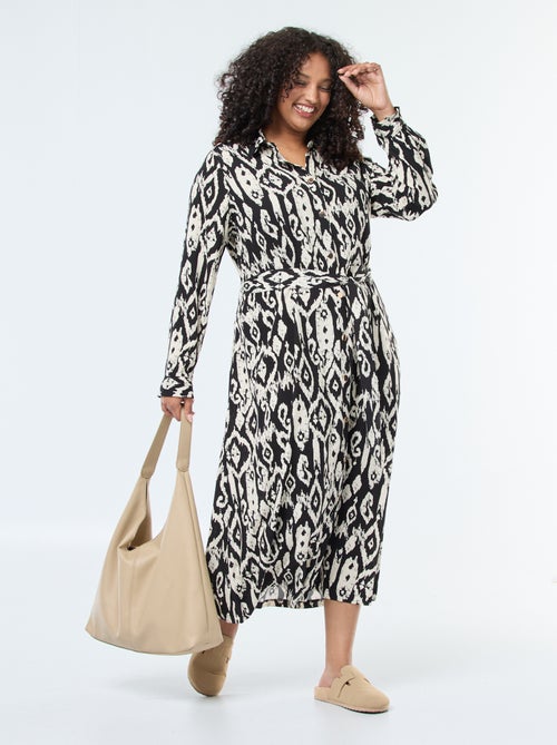Vestido largo corte camisero con cinturón en la cintura - Kiabi