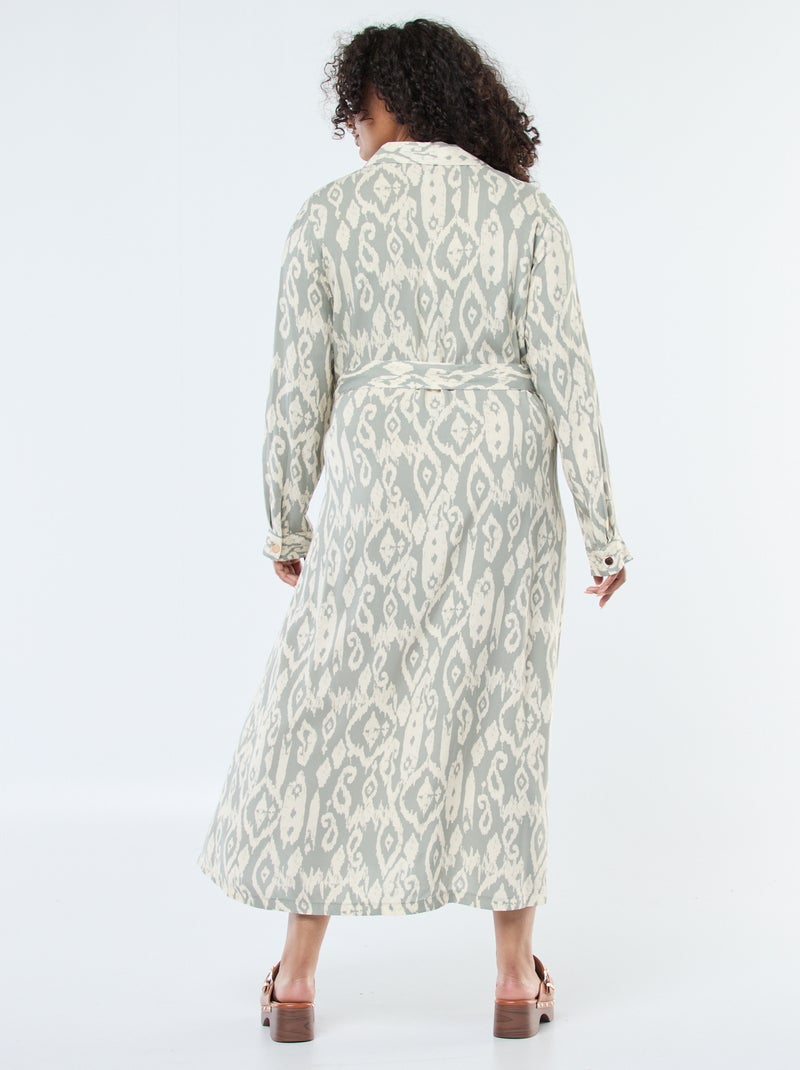 Vestido largo corte camisero con cinturón en la cintura Verde - Kiabi