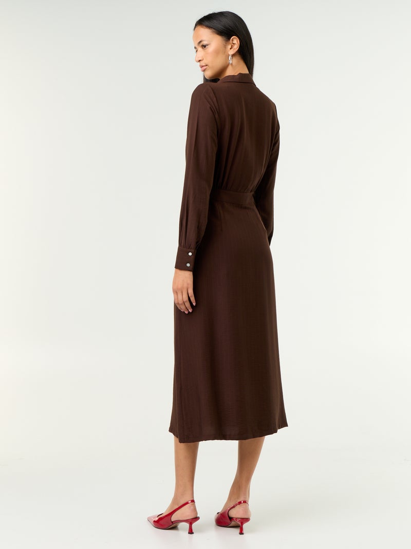 Vestido largo corte camisero Marron - Kiabi