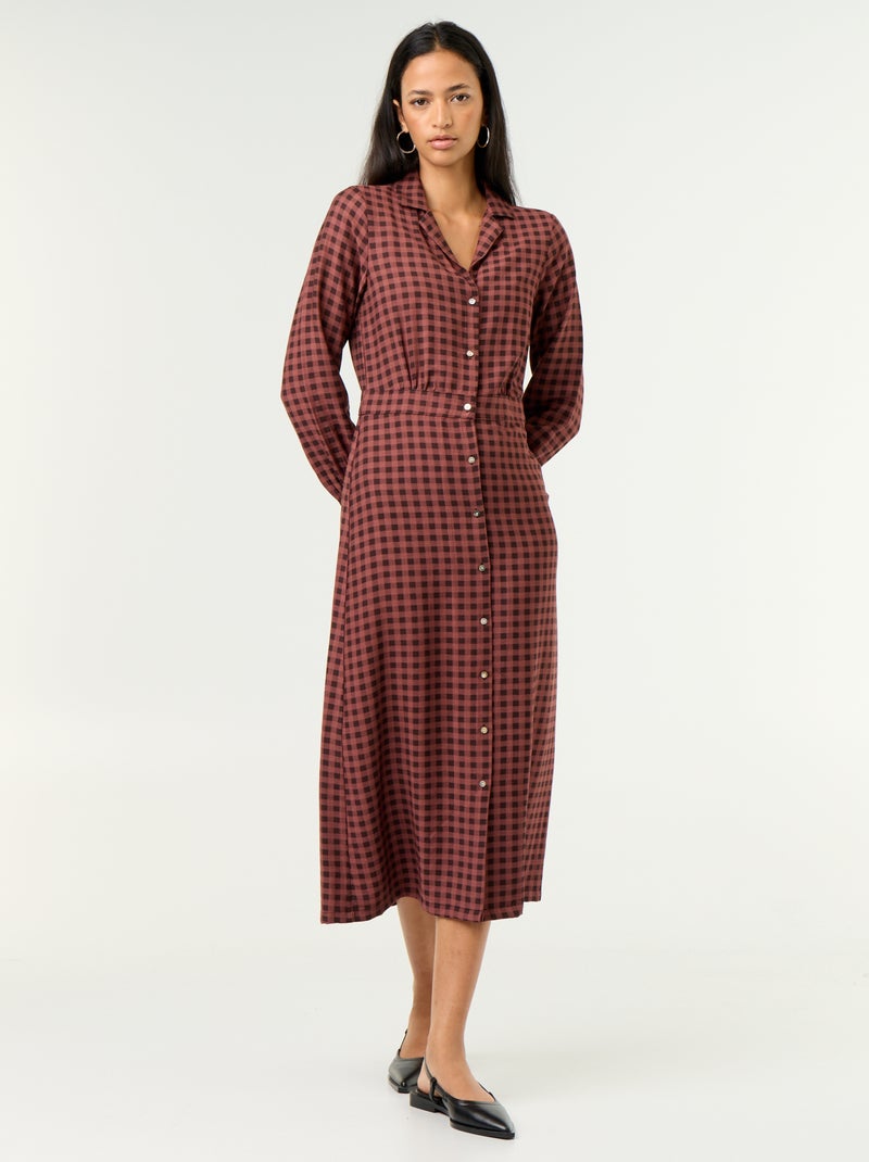 Vestido largo corte camisero Marron - Kiabi