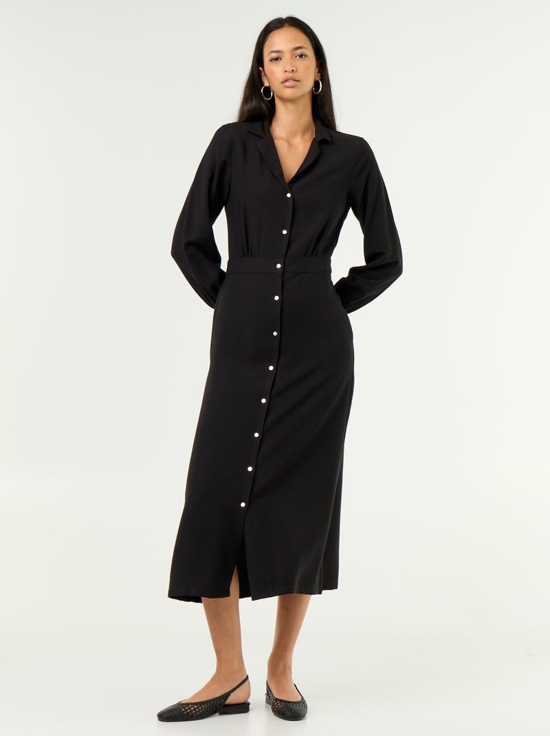 Vestido largo corte camisero Negro - Kiabi