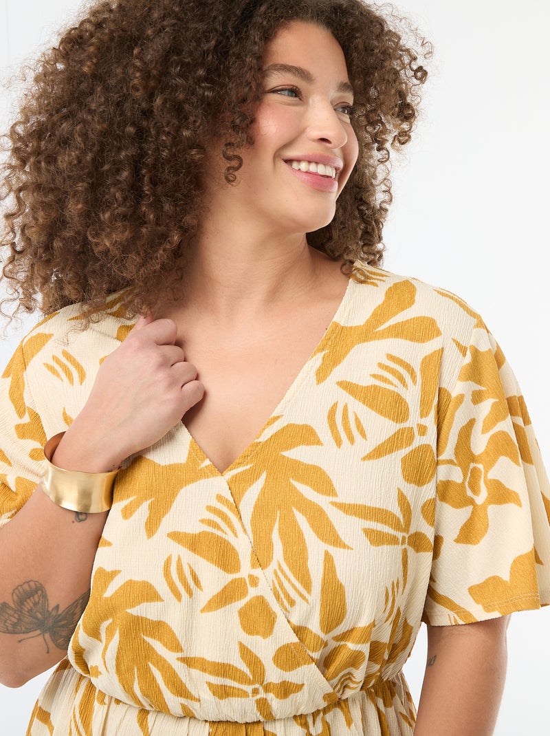 Vestido largo cruzado Amarillo - Kiabi