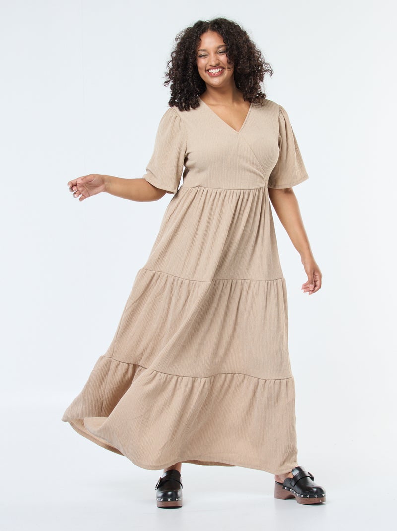 Vestido largo cruzado Beige - Kiabi