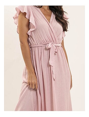 Vestido largo cruzado con cinturón ITERIA