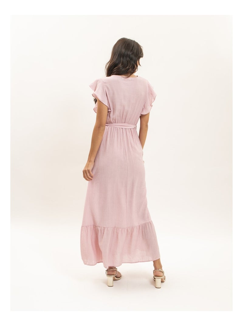Vestido largo cruzado con cinturón ITERIA Rosa - Kiabi
