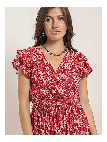 Vestido largo cruzado con cinturón IZANE