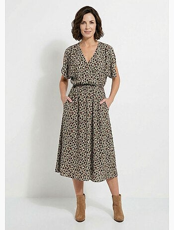 Vestido largo cruzado con estampado de leopardo - Afibel