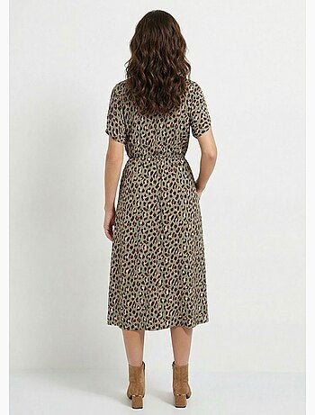 Vestido largo cruzado con estampado de leopardo - Afibel