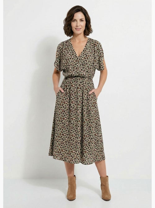 Vestido largo cruzado con estampado de leopardo - Afibel - Kiabi
