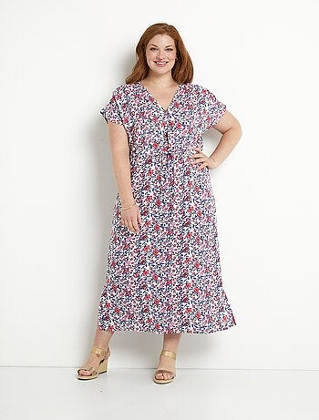 Vestido largo cruzado con estampado floral y mangas cortas - Afibel