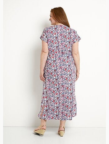 Vestido largo cruzado con estampado floral y mangas cortas - Afibel