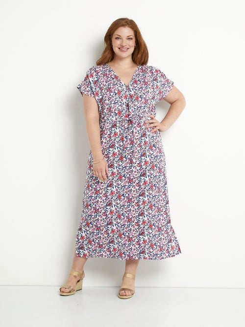 Vestido largo cruzado con estampado floral y mangas cortas - Afibel - Kiabi