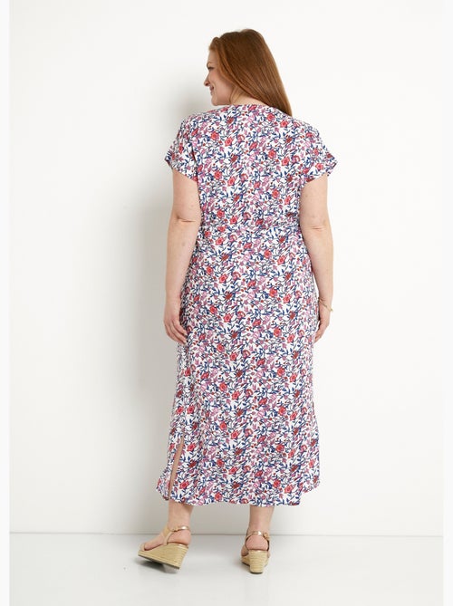 Vestido largo cruzado con estampado floral y mangas cortas - Afibel - Kiabi