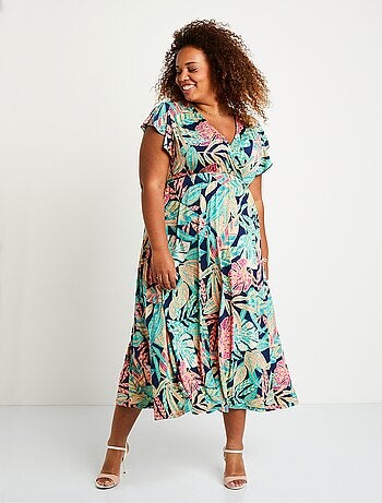 Vestido largo cruzado con follaje - Afibel